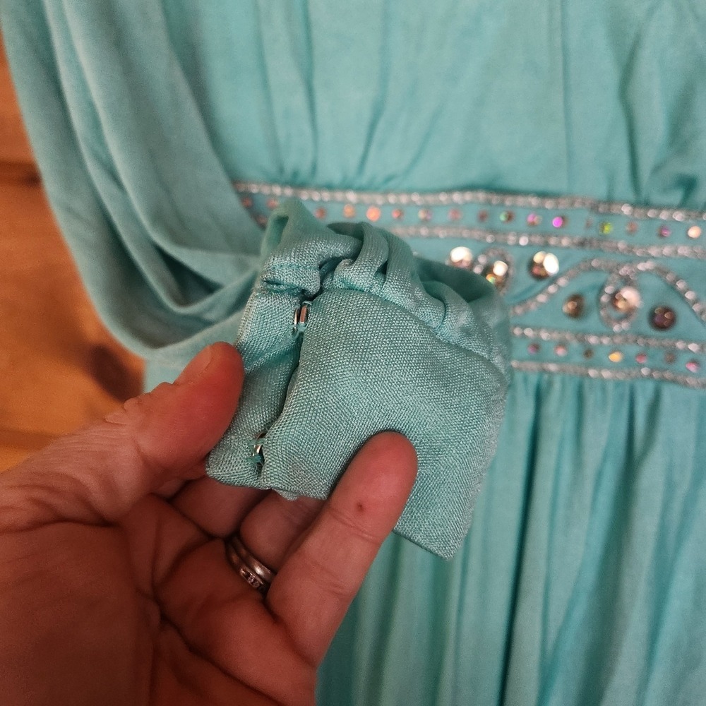 ILGWU Vintage 70s Maxi Dress Empire Waist Praire Retro Sequin Embellish Sz 26/2 - Picture 5 of 13